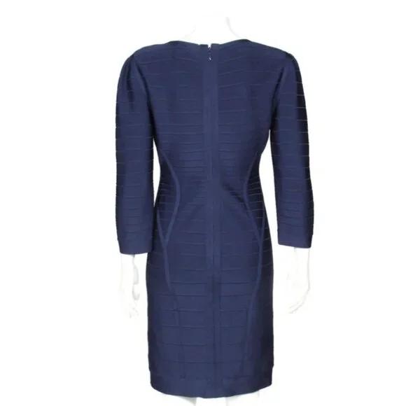 HERVE LEGER JOANA Navy Blue Bandage 3/4 Sleeve Dress sz Medium /791 - Picture 5 of 7